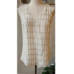 White House Black Market Metallic Silk Split Back‎ Tank Top Women Size XXS White